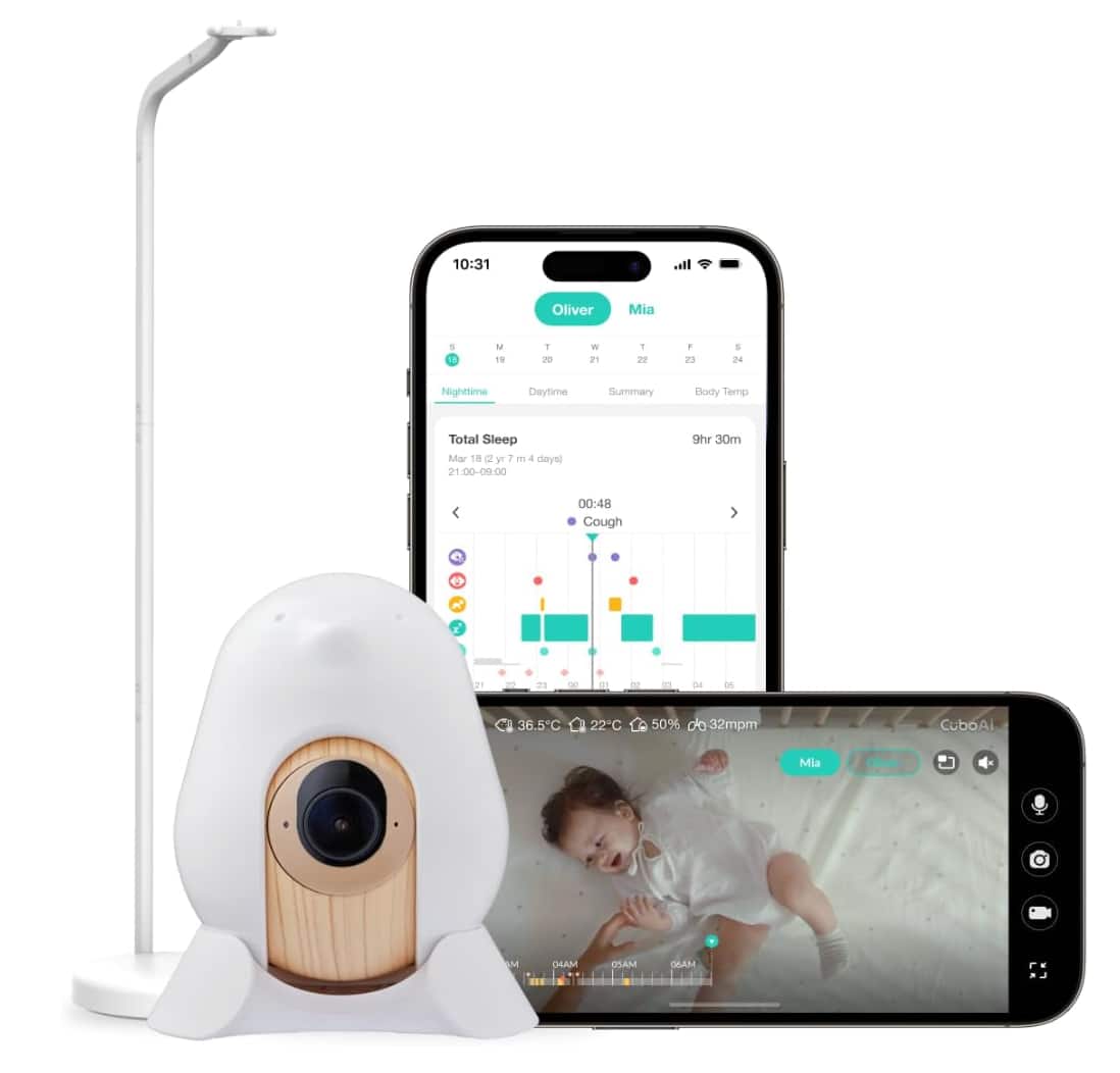CuboAi - Smart Baby Monitor 3: AI Safety Alerts, 2.5K Night Vision, 2-Way Audio, App Control (Floor Stand)