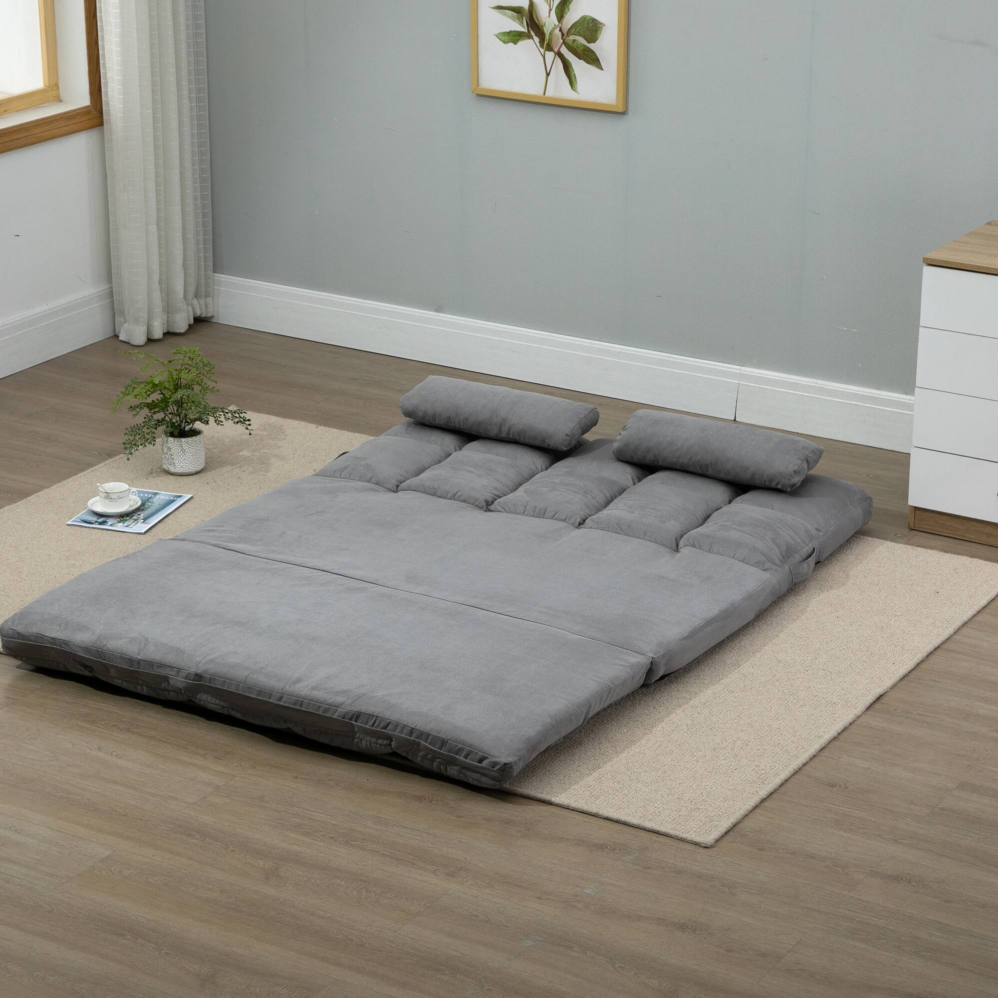 Alt View 3. Homcom - Folding Floor Sofa Chair Bed w/ 2 Pillows, Adjustable Headrest (51.25") - Gray.