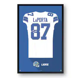 Sporticulture - Sam LaPorta Detroit Lions 27" x 39" Away Jersey Framed Art Print - White