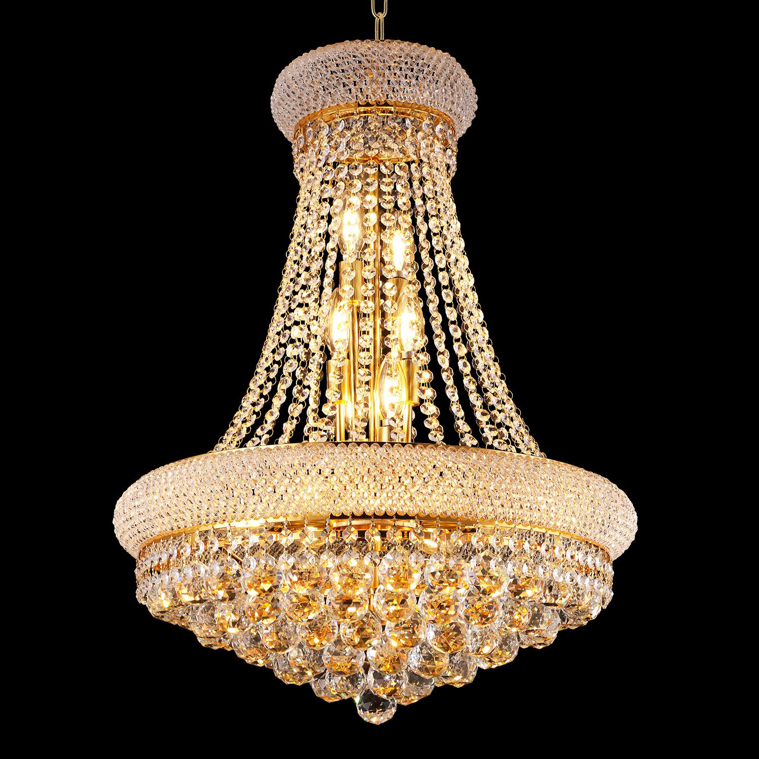 Alt View 4. Boyel Living - 24 Inch Gold Crystal Chandelier 12 Light French Empire Style Ceiling Light with LED Bulbs 3000K Warm Light.