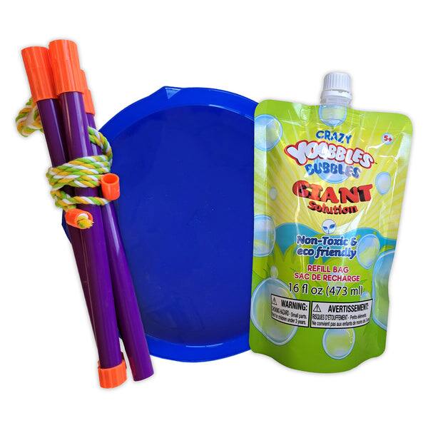 CRAZY 5+ SOOBBLES SUBBLES GIANT Solution Non-Toxic & eco friendly REFILL BAG SAC DE RECHARGE 16 fl oz (473 ml) A WARNING: DOK A AVERTISSEMENT OR Small parts RISK OF SUFFOCATION Petb 2oe 3yn Ne convient pas aux enfants de moins de 3 ans