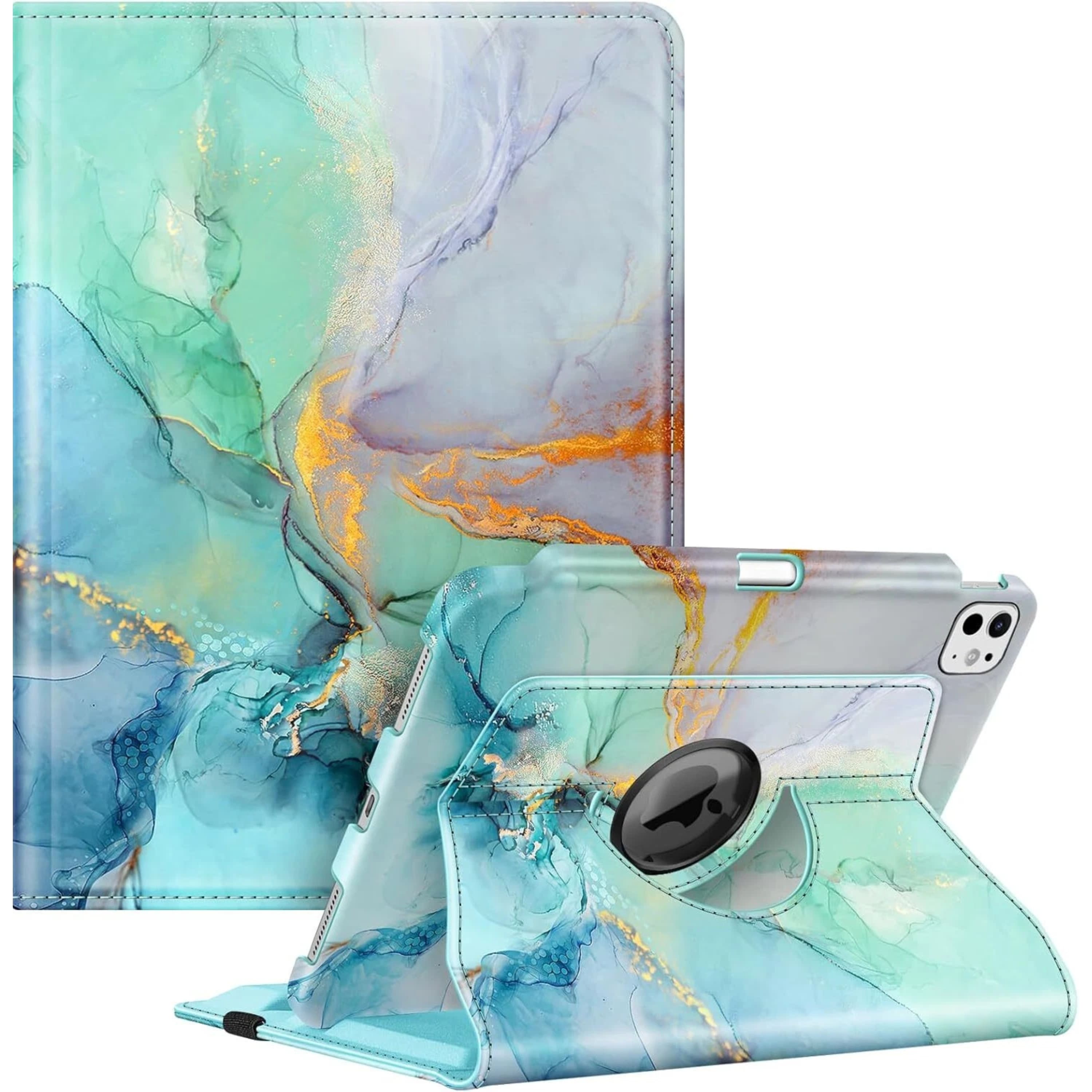 Kitcheniva - Adjustable Rotating Case For iPad Pro 11 Inch M4 2024 Sleep Wake Design Emerald Marble - Emerald MarbleE