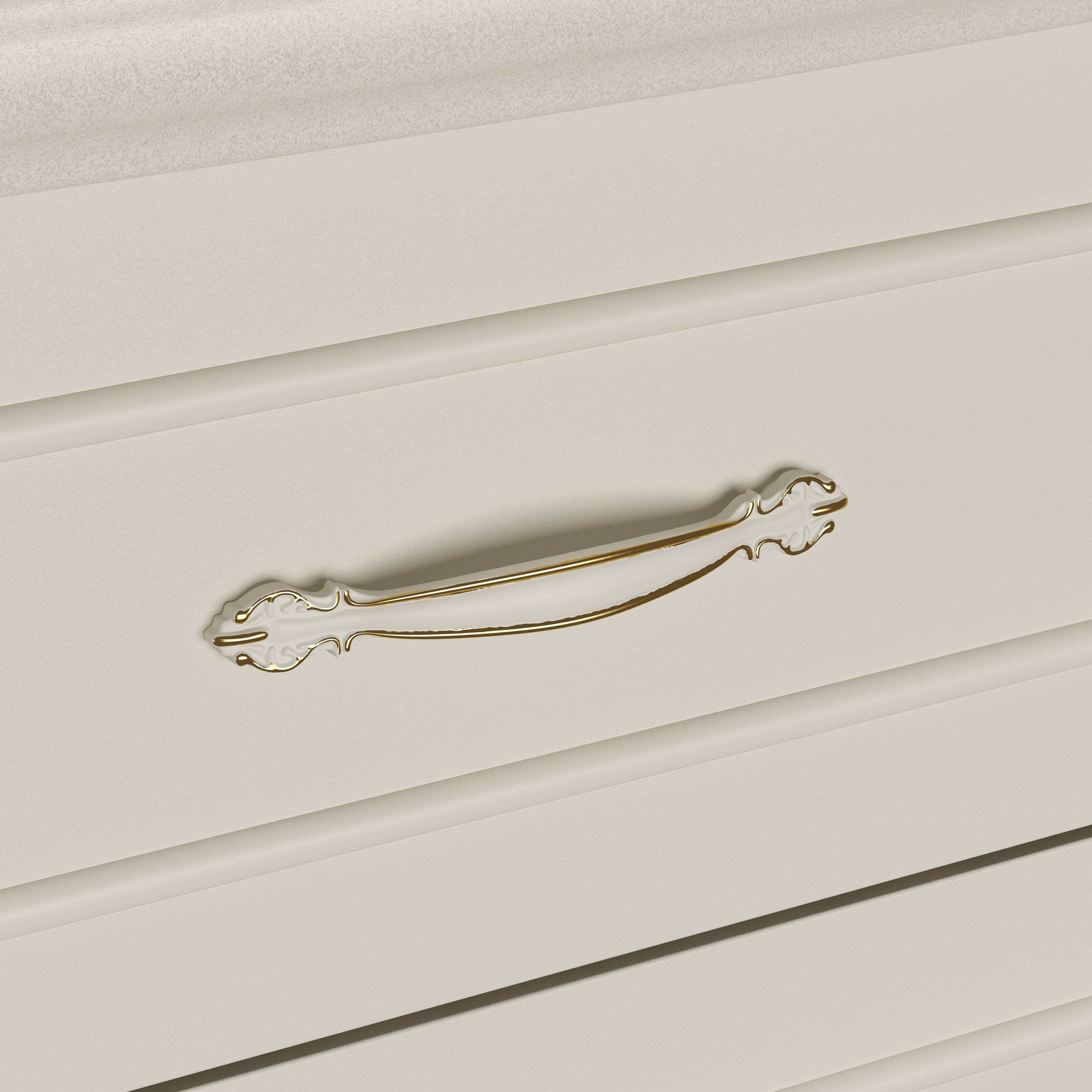 Alt View 1. Famapy - European Style 3-Drawer Dresser with Gold-Accent Carved Details, Ivory White Finish - White.