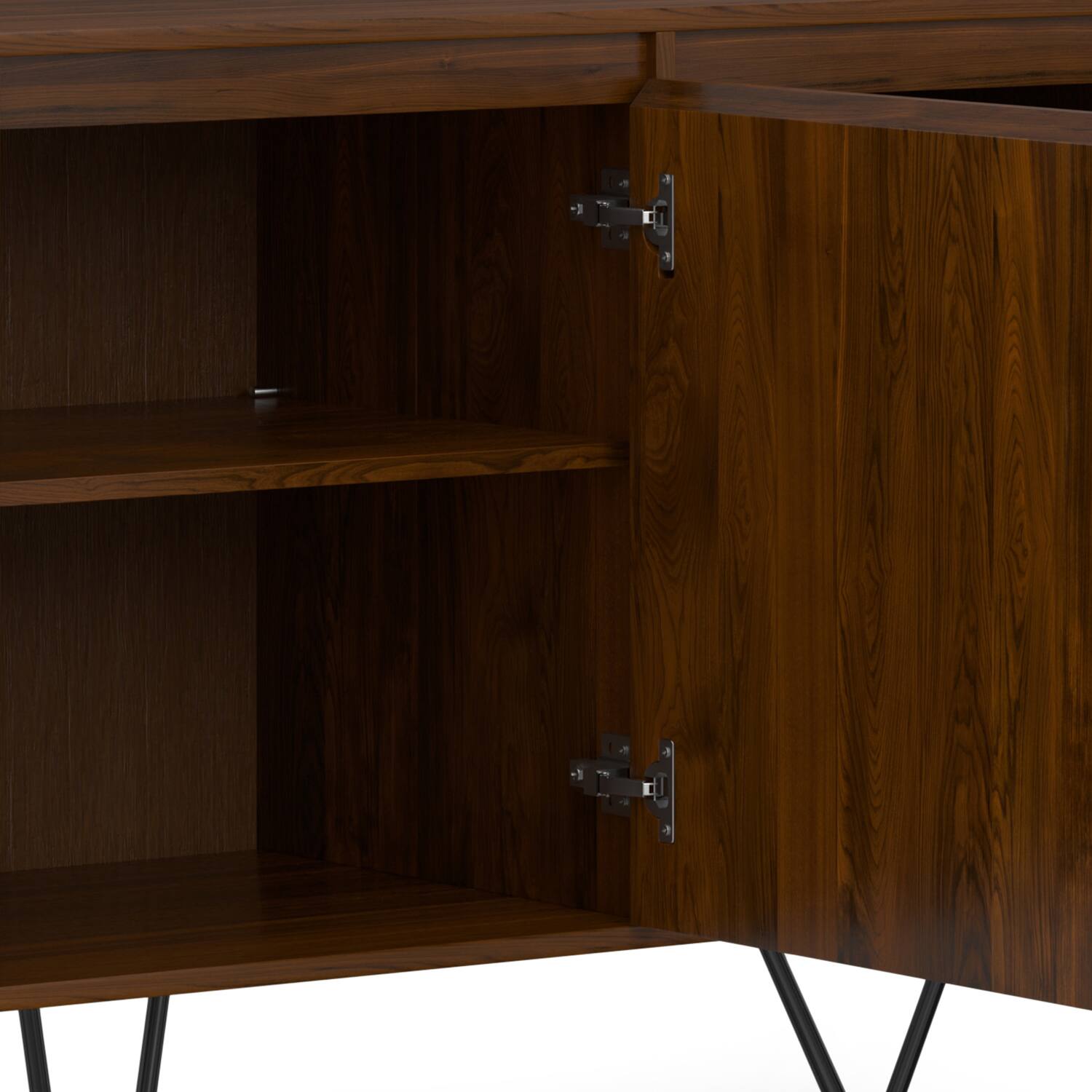 Alt View 6. Simpli Home - Hunter 3 Door Sideboard Buffet in Walnut Veneer - Walnut Veneer.