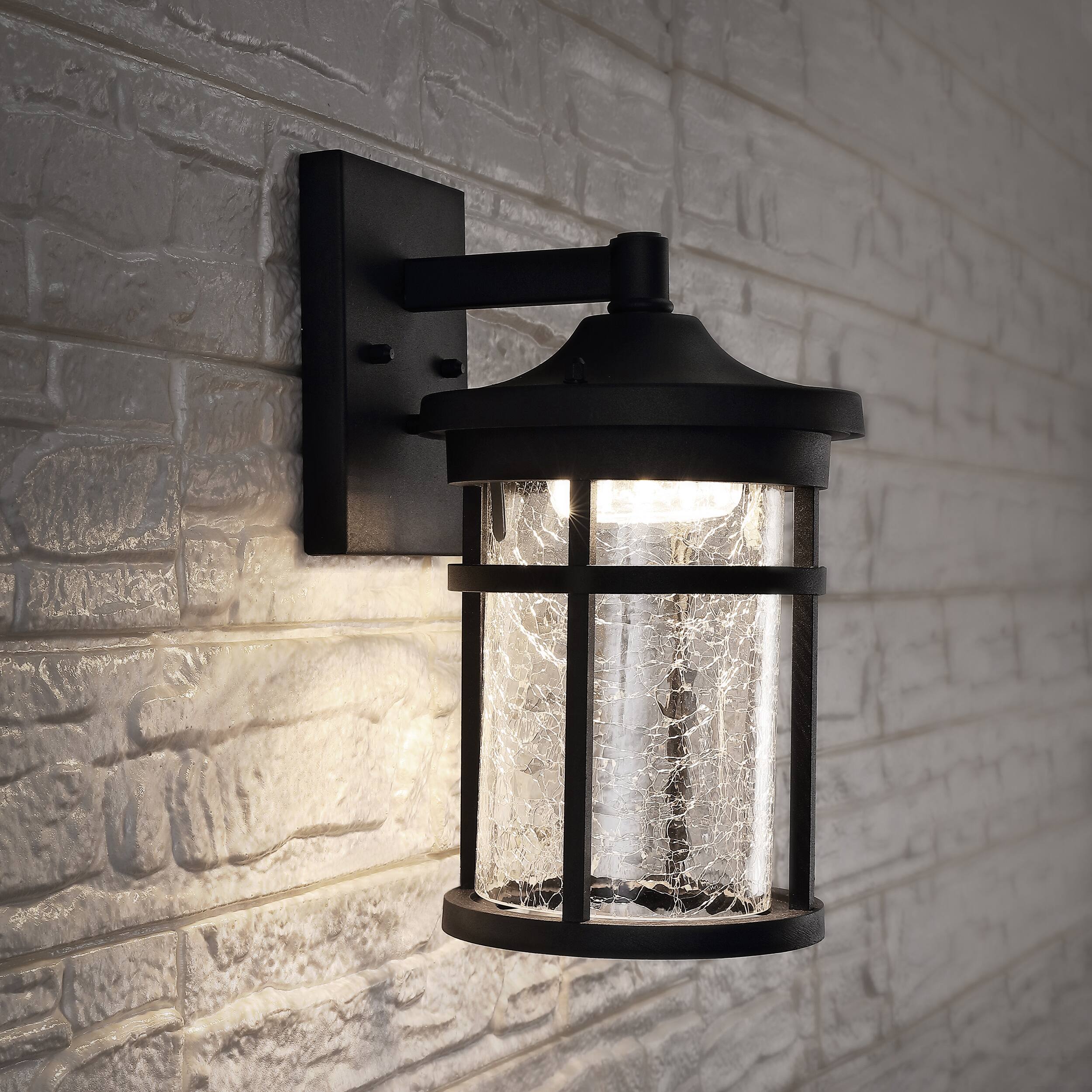 Alt View 5. Jonathan Y - Campo 7.75" Outdoor Wall Lantern Crackled Glass/Metal Integrated LED Wall Sconce, Black - Black/Clear.