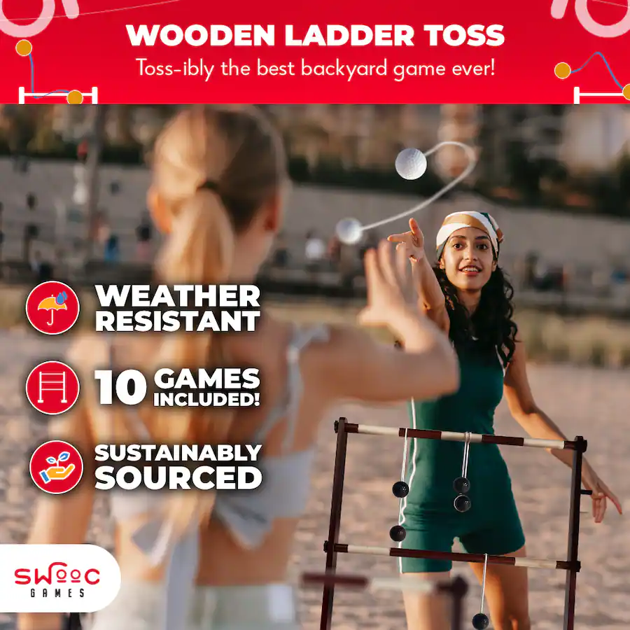 Swooc Games Premium Wooden Ladder Ball Game Set (Weather Resistant) 10 ...