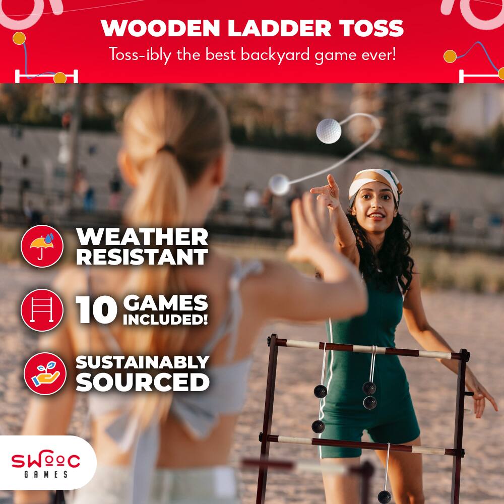 WOODEN LADDER TOSS  
Toss-ibly the best backyard game ever!  

WEATHER RESISTANT  
10 GAMES INCLUDED!  
SUSTAINABLY SOURCED  

SWOEC GAMES