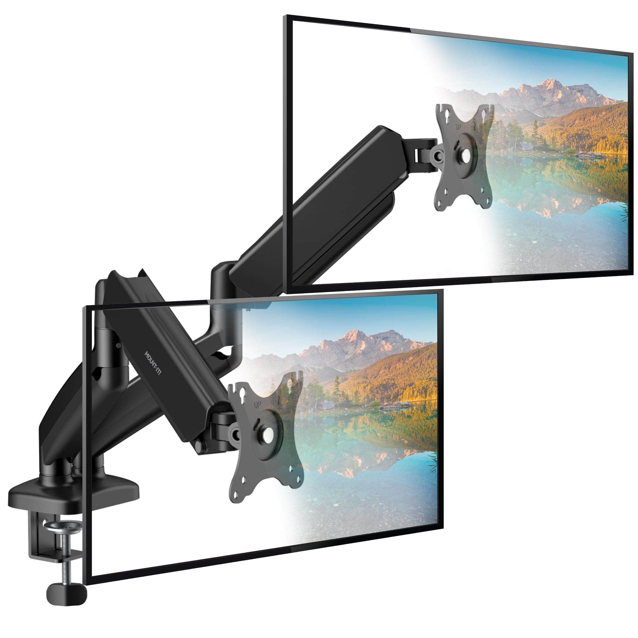 Mount-It! - Dual Monitor Desk Mount with Gas Spring Arms, Adjustable Height and Tilt for 13"–32" Screens - Black