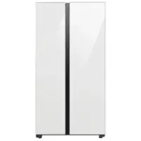 Samsung - Open Box BESPOKE Side-by-Side Counter Depth Smart Refrigerator with Beverage Center - White Glass - Front_Zoom