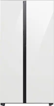 Front. Samsung - Open Box BESPOKE Side-by-Side Counter Depth Smart Refrigerator with Beverage Center - White Glass.