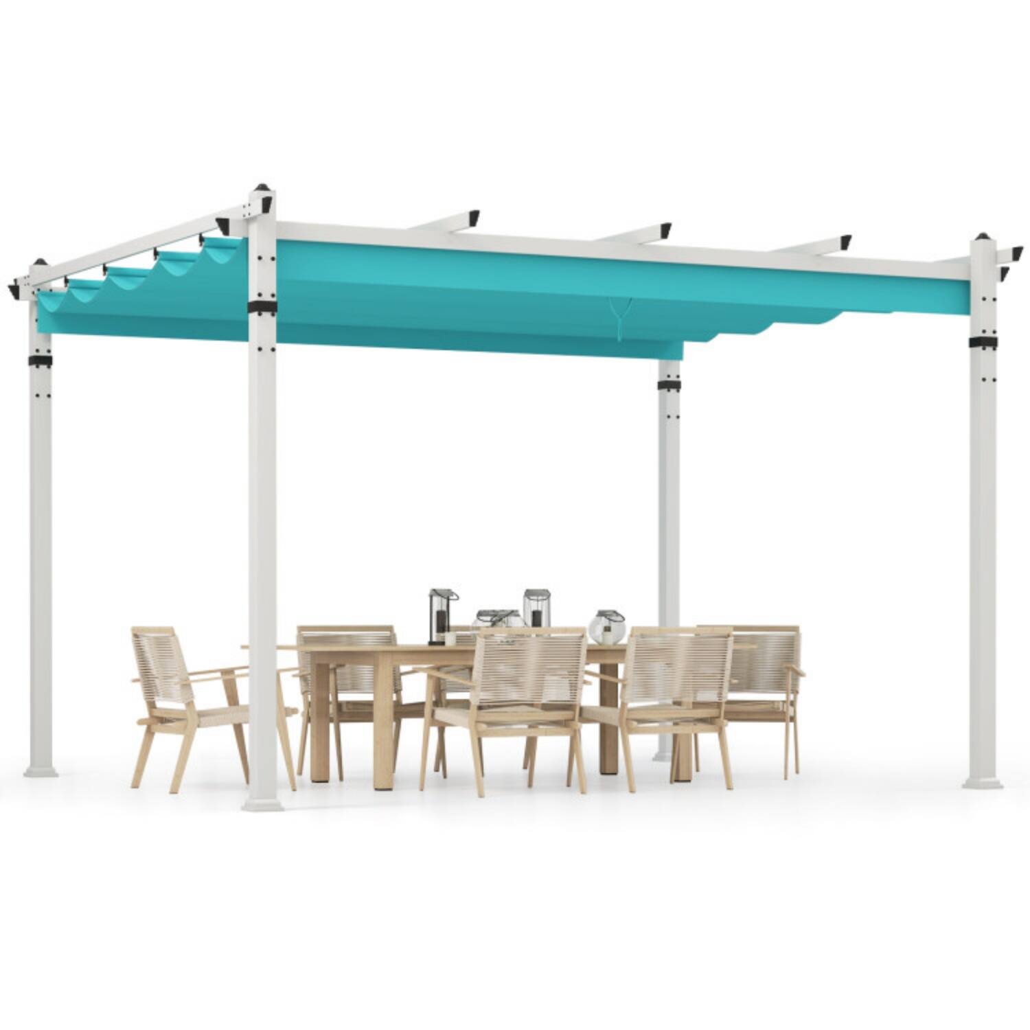 Alt View 6. Mondawe - 12x10 FT Outdoor Pergola w Retractable Canopy & Aluminum Frame 3.2" Columns - Turquoise.