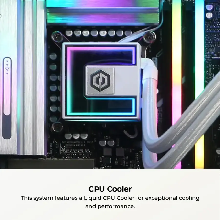 This system features a liquid CPU cooler for exceptional cooling and performance.