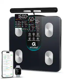 Arboleaf - Smart Body Scale, 8-Electrode Dual-Frequency BIA, Segmental Analyzer, 7-in-1 Display, 50+ Metrics in App - Black
