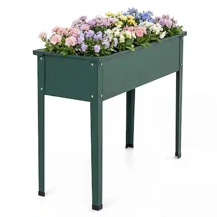 Front. Costway - Costway 1 PCS Raised Garden Bed, Elevated Metal Planter Box with Legs and Drainage Holes - Green.