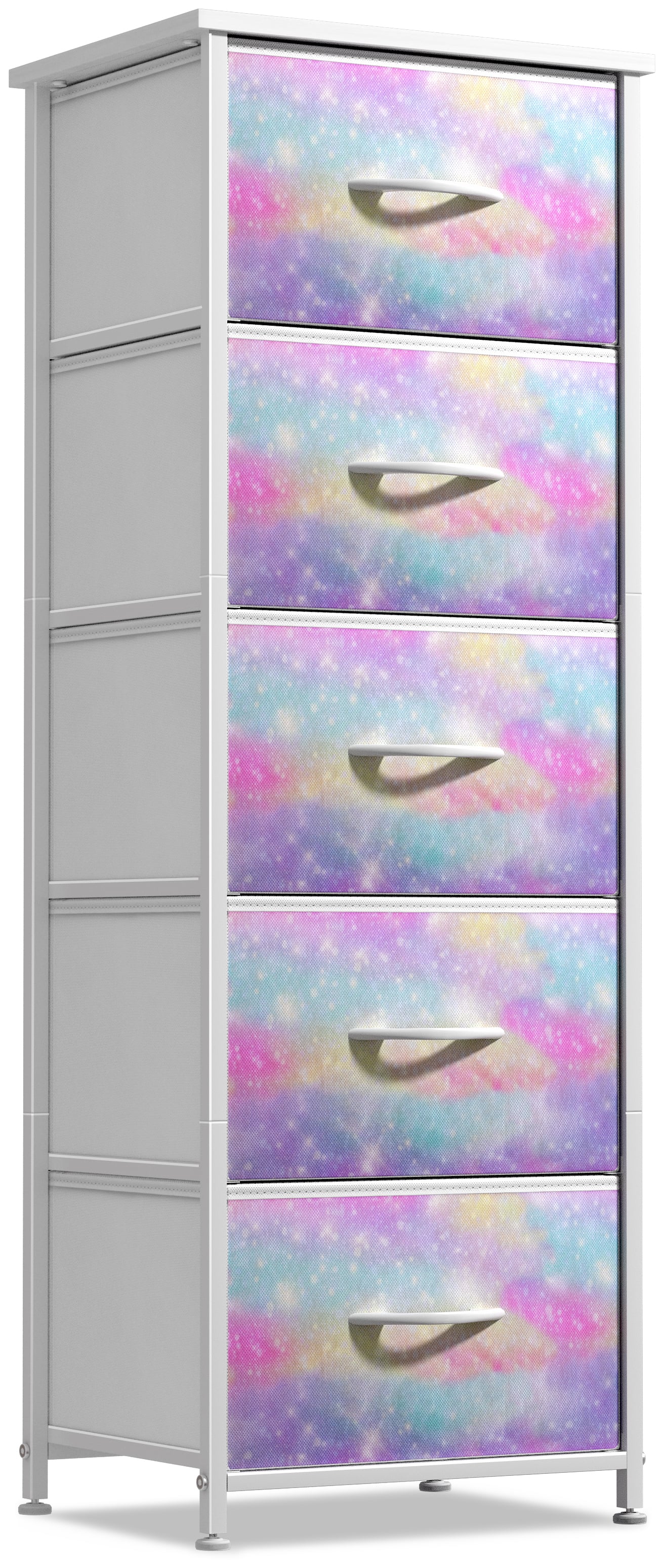 Front. Sorbus - Sorbus Narrow 5 Drawers Nightstand with Steel Frame, Wood Top, Easy Pull Fabric Bins for Home, Bedroom, Office & Dorm - Rainbow sparkle.
