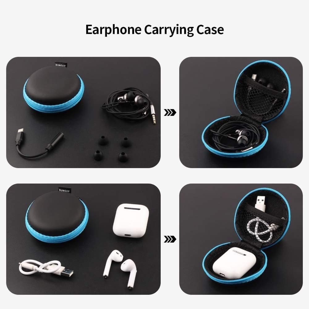 ACJPR - 5-Pack Small Round Earphone Carrying Cases with Zipper, Travel Storage for Earbuds, Headsets, Cables, SD Cards, and Acce