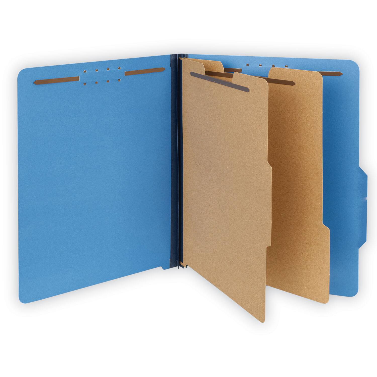 Angle. Universal - Bright Colored Pressboard  Folders, 2" Expansion, 2 Dividers, 6 Fasteners, Letter Size, Cobalt Blue, 10/Box.