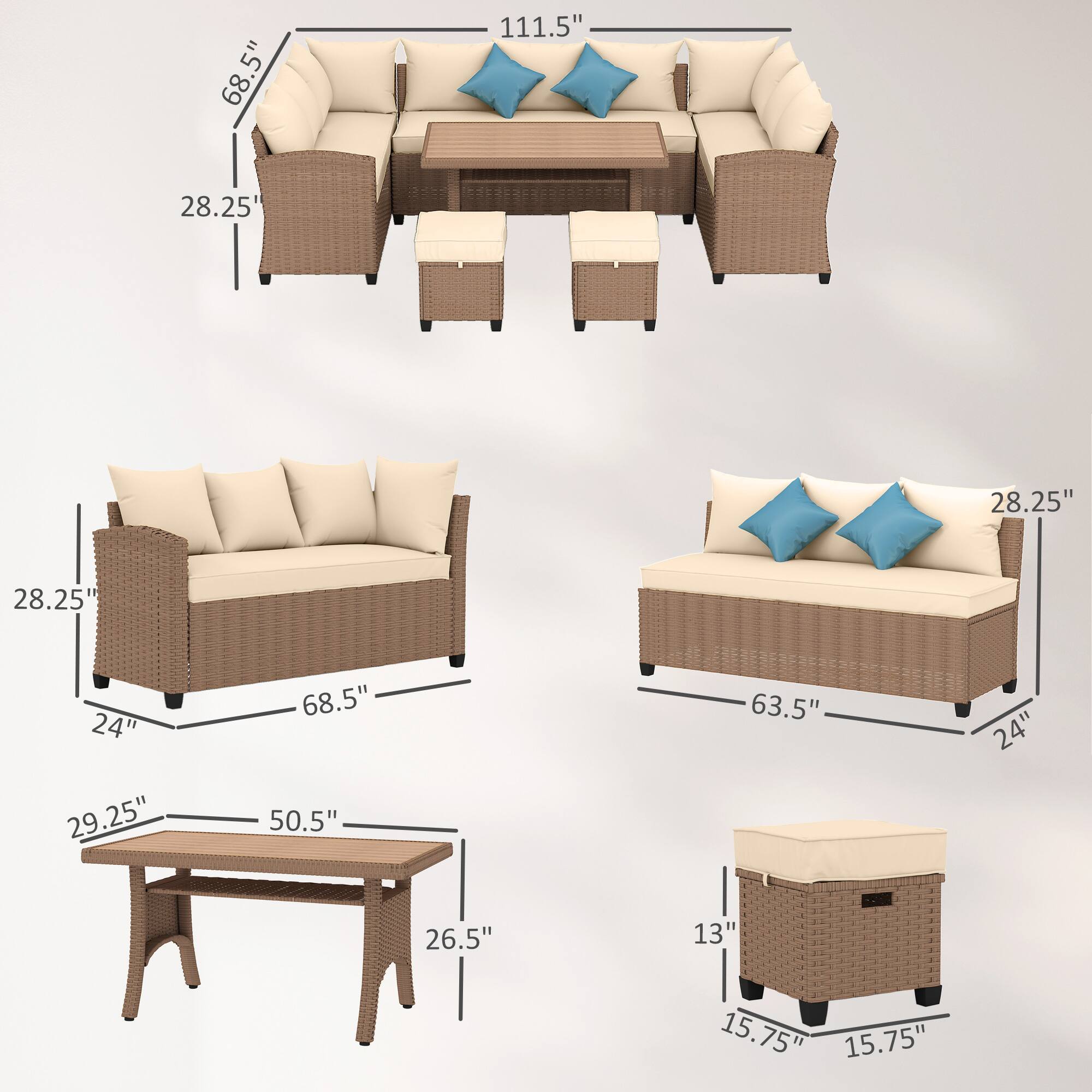 - 68.5"
- 111.5"
- 28.25"
- 28.25"
- 28.25"
- 24"
- 29.25"
- 68.5"
- 50.5"
- 63.5"
- 24"
- 26.5"
- 13"
- 15.75"
- 15.75"