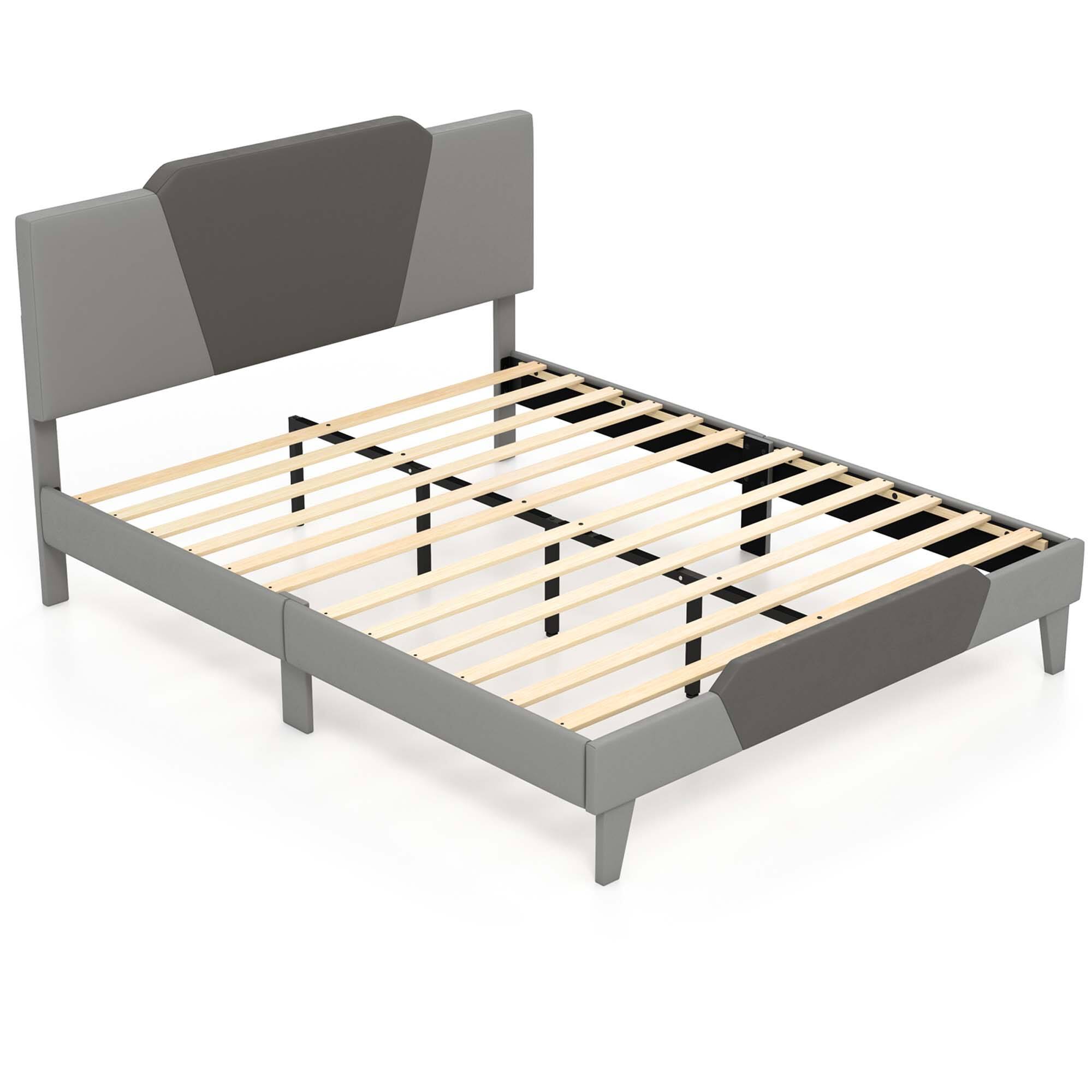 Costway - Queen Size Upholstered Platform Bed Frame Velvet Headboard Mattress Foundation - Gray price history on PriceWatchPro