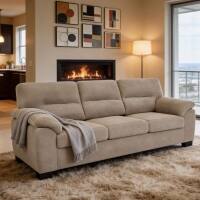 Front. Roomtec - 3 Seater Sofa Camel Upholstered Couch Modern Living Room Furniture Textured Fabric Sofa Minimalist Settee Comfortable - Camel.