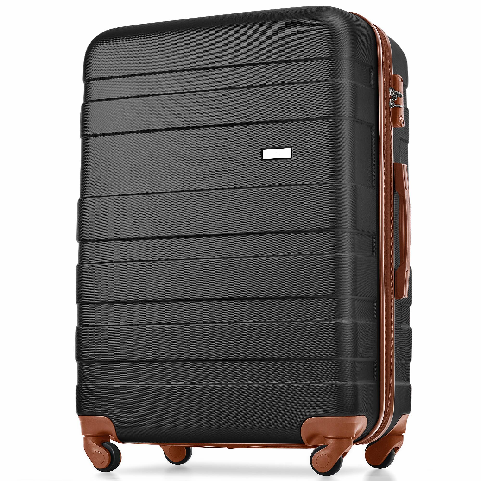 Back. LOVMOR - Lovmor 3-Piece ABS Hardshell Luggage Set 20/24/28"  TSA  Spinner  Black and Brown - Black+Brown.