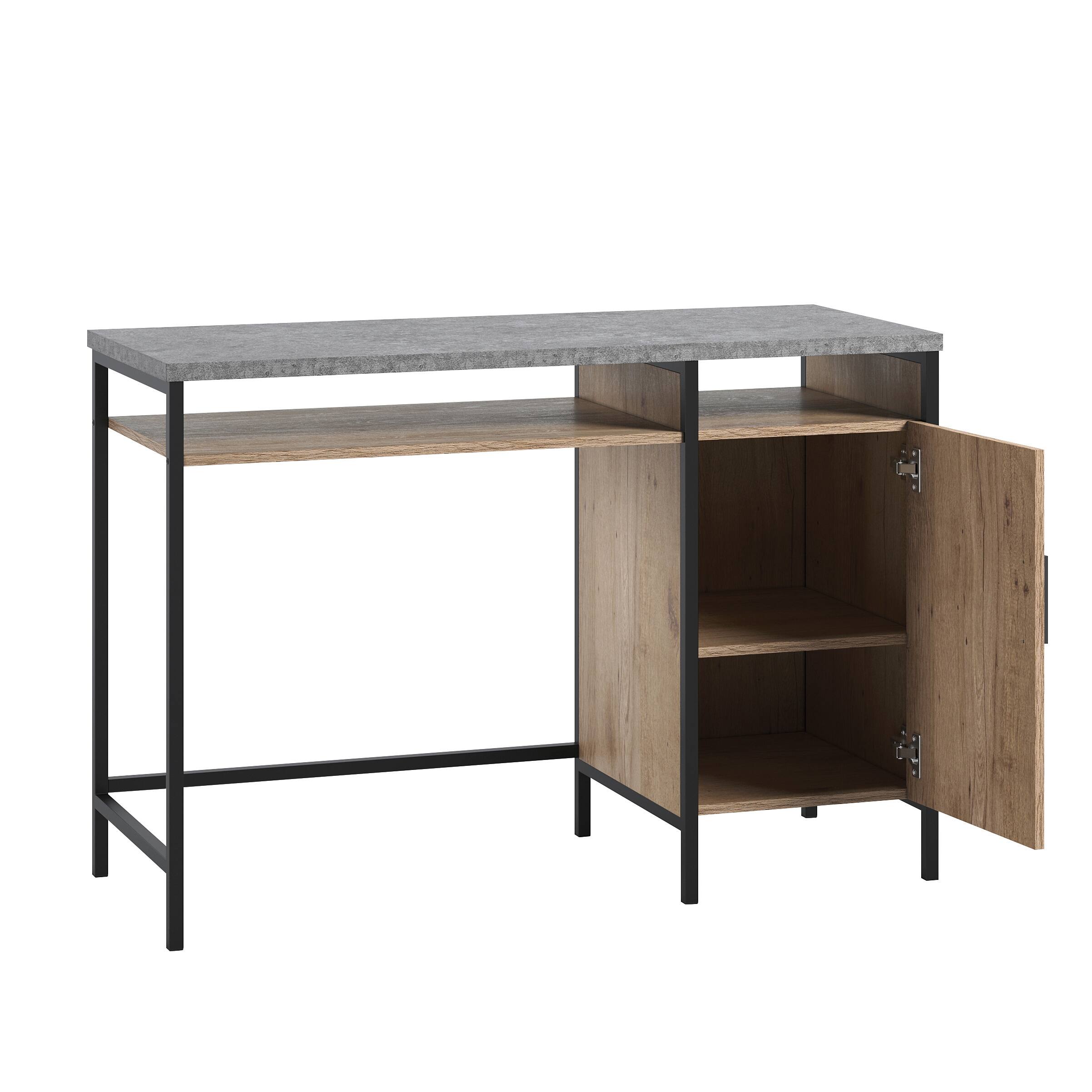 Alt View 7. Spaco - Compact Oak Computer Desk, Adjustable Shelf and Hidden Cubby, Metal Frame - Brown.