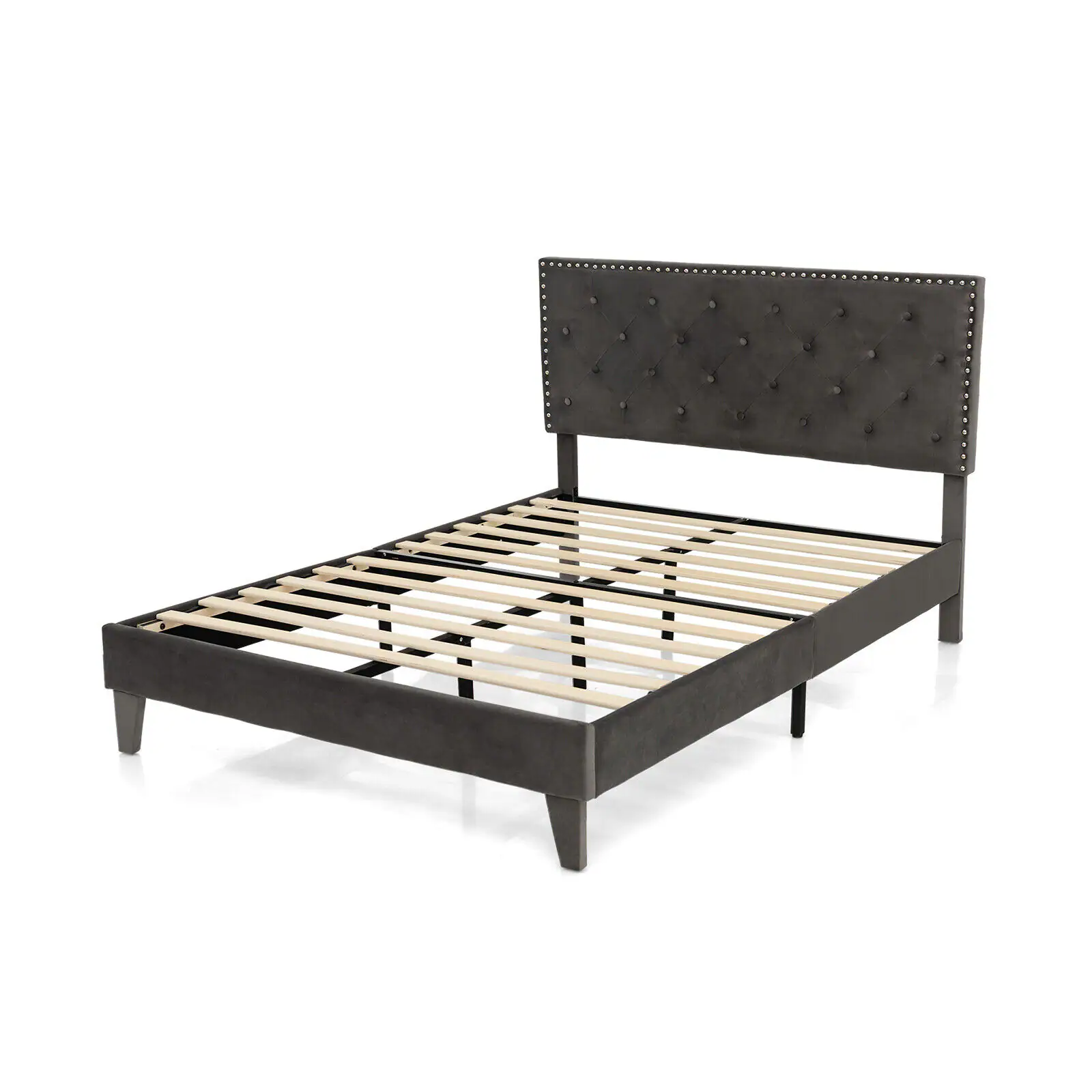 Front. Sugift - Full Size Upholstered Platform Bed with Tufted Headboard-Full Size - Grey.