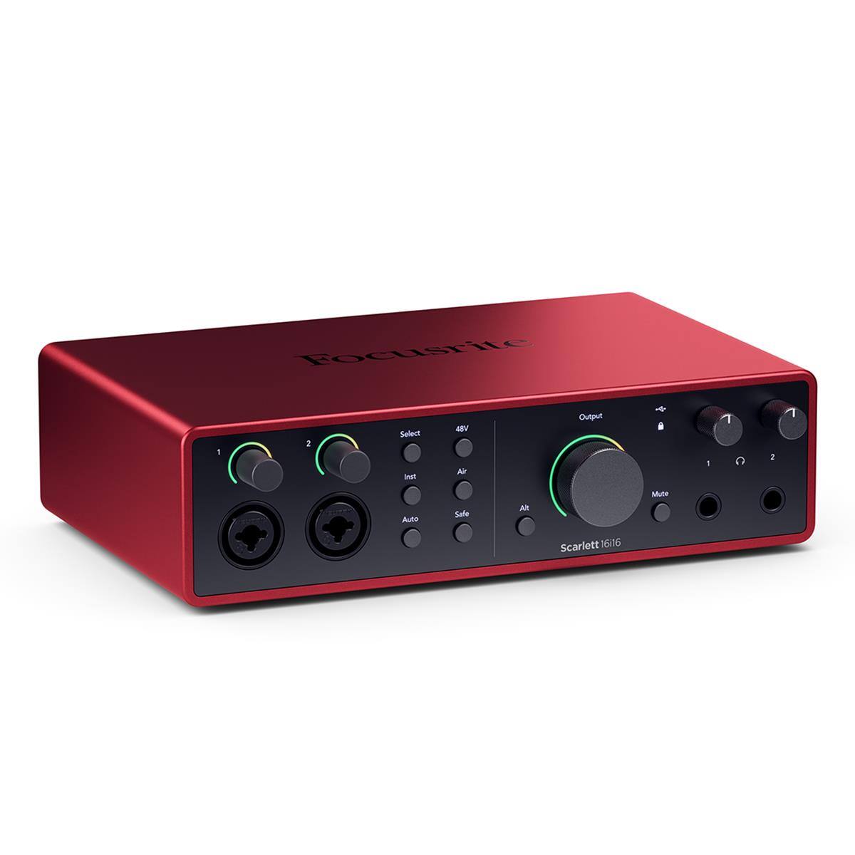 Focusrite Scarlett 16i16

- 48V
- Air
- Safe
- Select
- Inst
- Auto
- Alt
- Mute
- Output
- 1
- 2