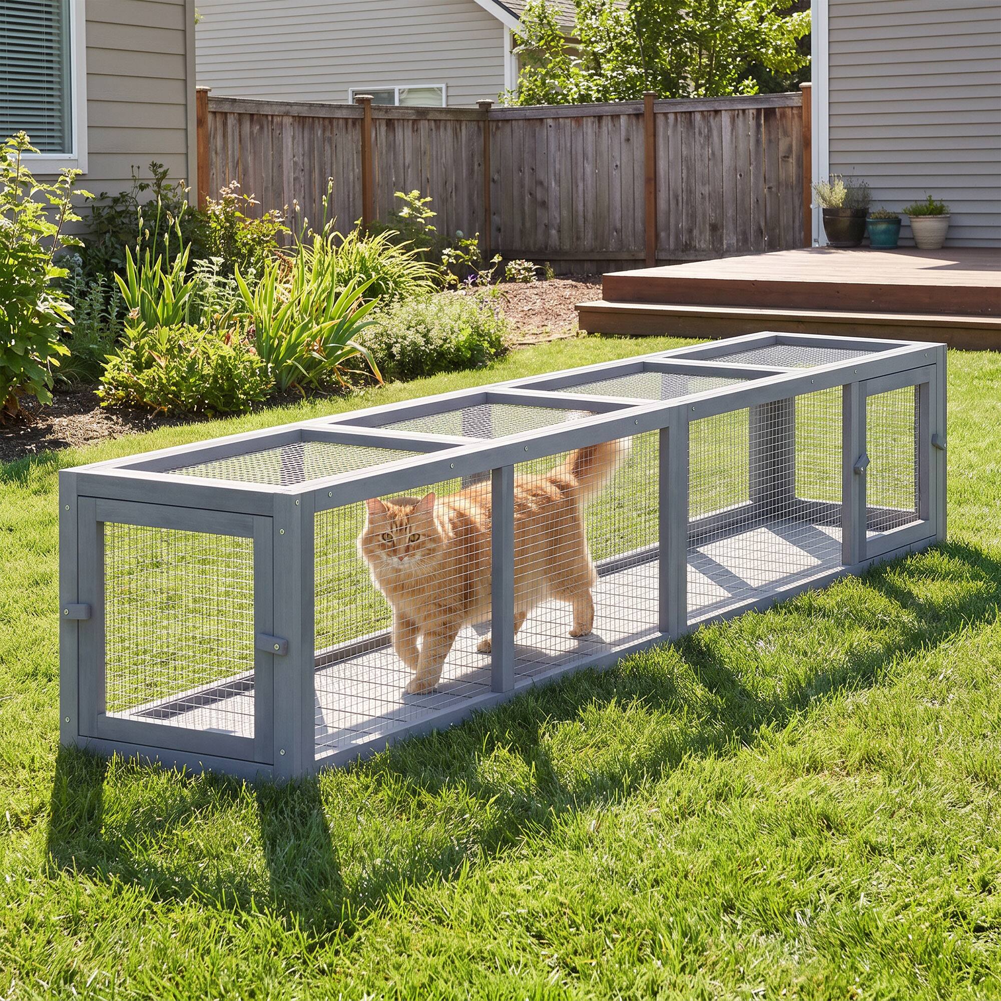 Alt View 8. Pawhut - Cat Run with Weather Protection, Connecting Inside and Outside, 79"L x 15"W x 15"H - Dark Gray.