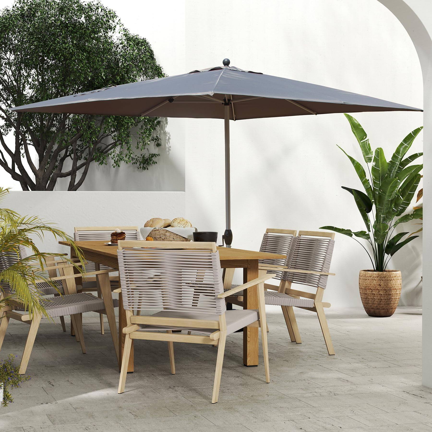 Alt View 1. Ecooso - Rectangle Patio Umbrella with Crank Lift and Tilt Function, (Base not included) - Grey.