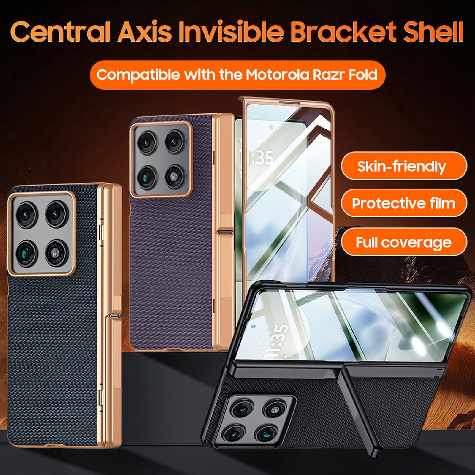 Central Axis Invisible Bracket Shell  
Compatible with the Motorola Razr Fold  
Skin-friendly  
Protective film  
Full coverage