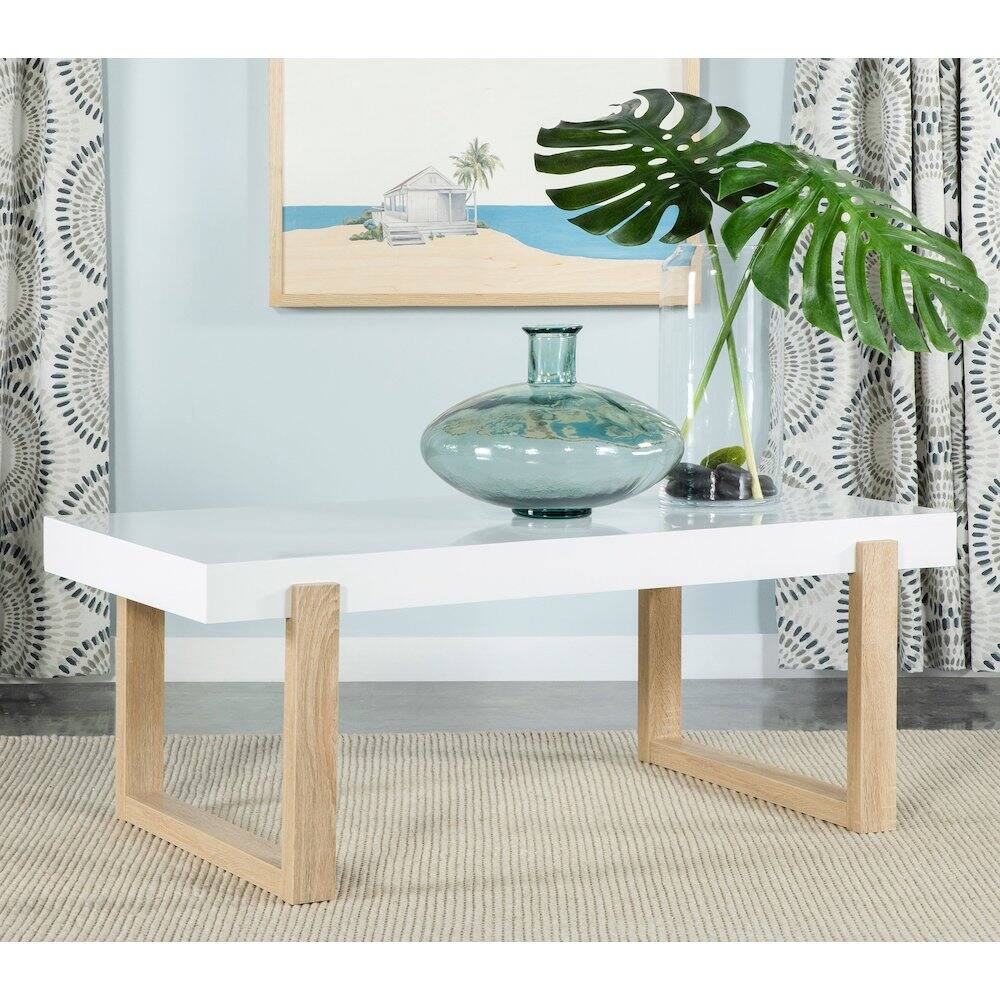 Alt View 5. Coaster Co. of America - Pala Rectangular Coffee Table White High Gloss and Natural - White.