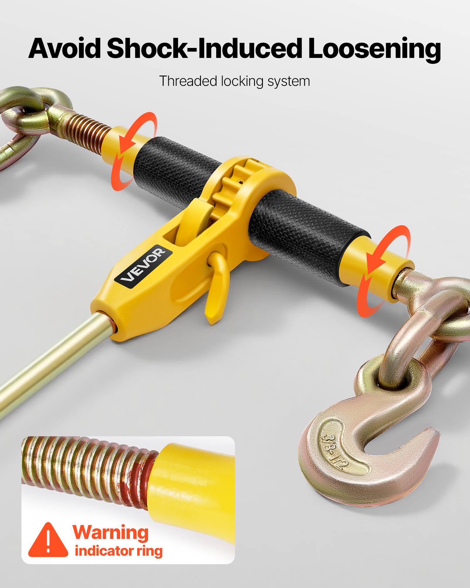 Avoid Shock-Induced Loosening  
Threaded locking system  
VEVOR  
Warning indicator ring