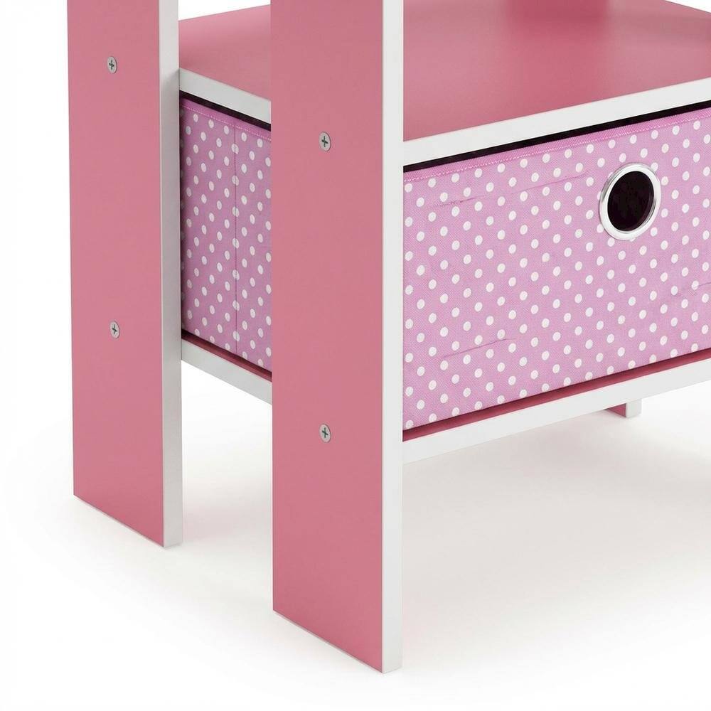 Alt View 2. FurniFact - Pink wood end table with drawer for bedside or living room use - Brown.
