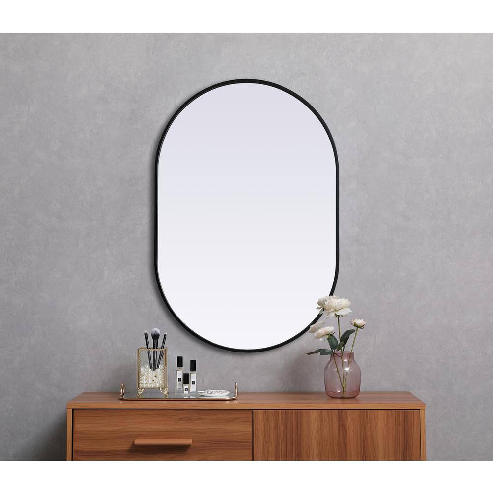 Alt View 5. Elegant Decor - Metal Frame Oval Mirror 27x40 Inch in Black - Black.