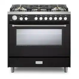 Verona - Ultima 36" Gas Range with 5 Sealed Burners in (Matte Black) - Matte Black
