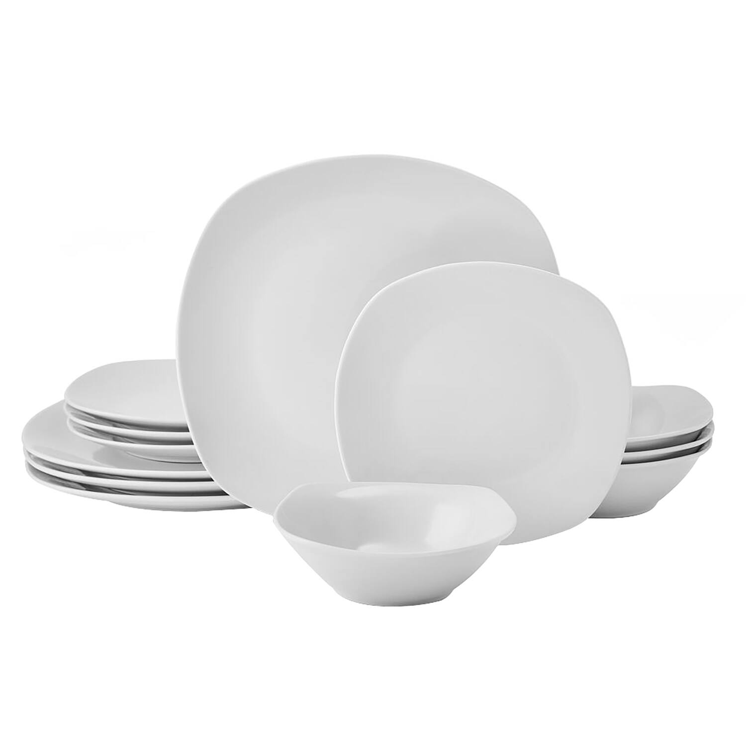 Front. Studio Nova - 12-Piece Square Porcelain Dinnerware Set Tara White - White.