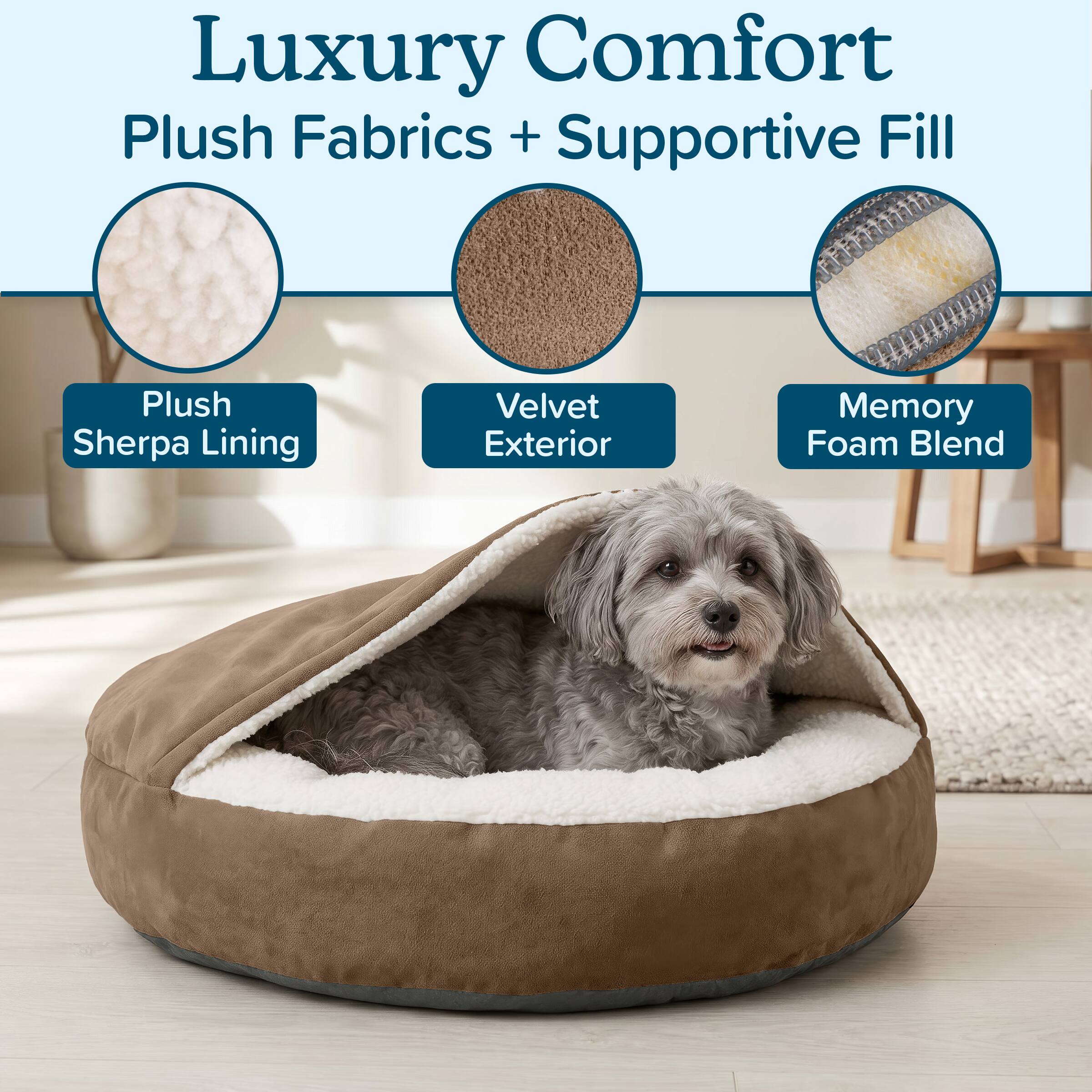 Luxury Comfort  
Plush Fabrics + Supportive Fill  

Plush Sherpa Lining  
Velvet Exterior  
Memory Foam Blend