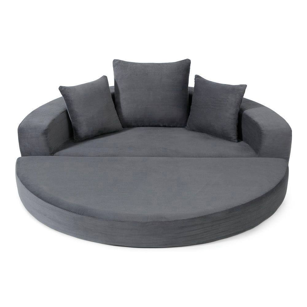 Alt View 2. Kadyn - Convertible Sofa Bed, Multi-Functional Circular Futon Floor Lounge Sofa, No Assembly Corduroy Fabric - Gray.