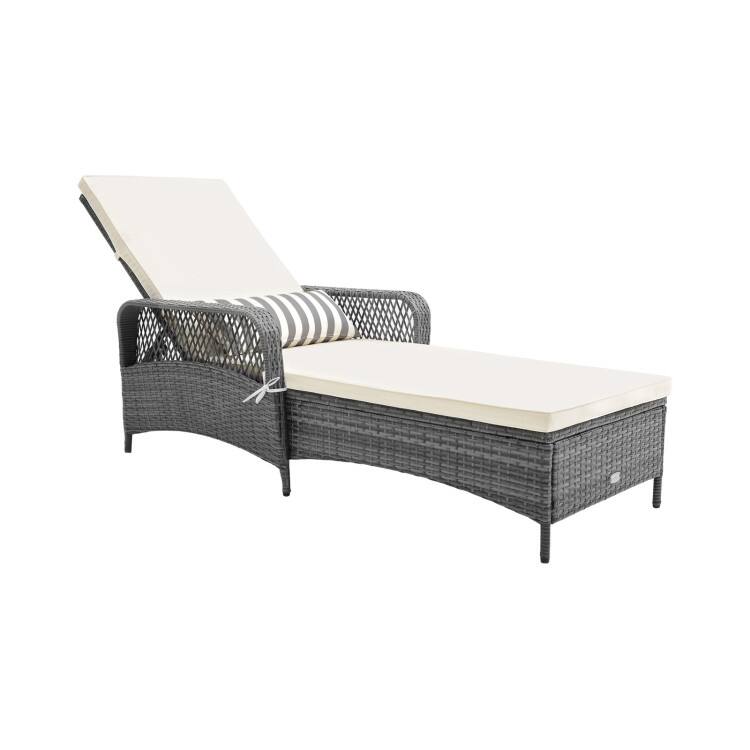 Alt View 2. Mondawe - 78in Freestanding Chaise Lounge w/ 6-Level Adjustable Backrest, Outdoor Patio Recliner with Cushion & Pillow - Beige.