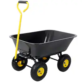 Loheer - Metal Dumping Cart 600lb Garden Cart Utility Yard Cart Black