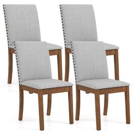 Costway - Upholstered Dining Chairs Set of 4 with Nailhead Trim Rubber Wood Legs Padded Seat - Ash Gray,Walnut