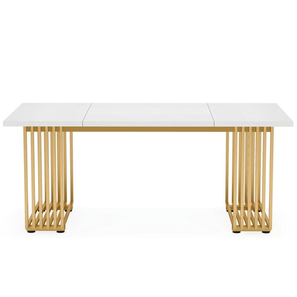 Alt View 1. Resenkos - Study Writing Desk, Computer Desk,70.9" Executive Desk, Modern Office Computer Desk Conference Table,White & Gold - White.