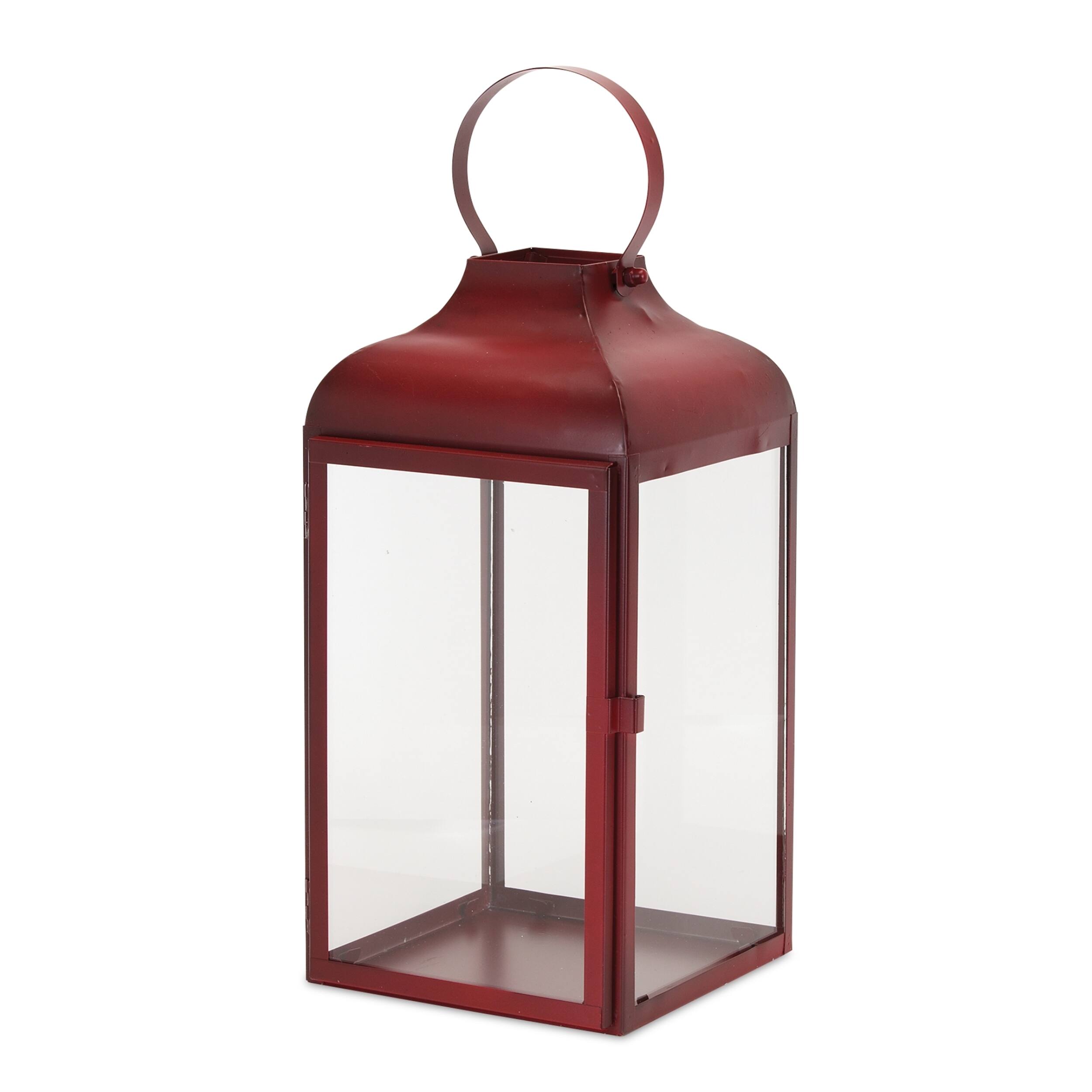 Back. BreeBe - Modern Red Metal Lantern (Set of 3) - Red, Clear.