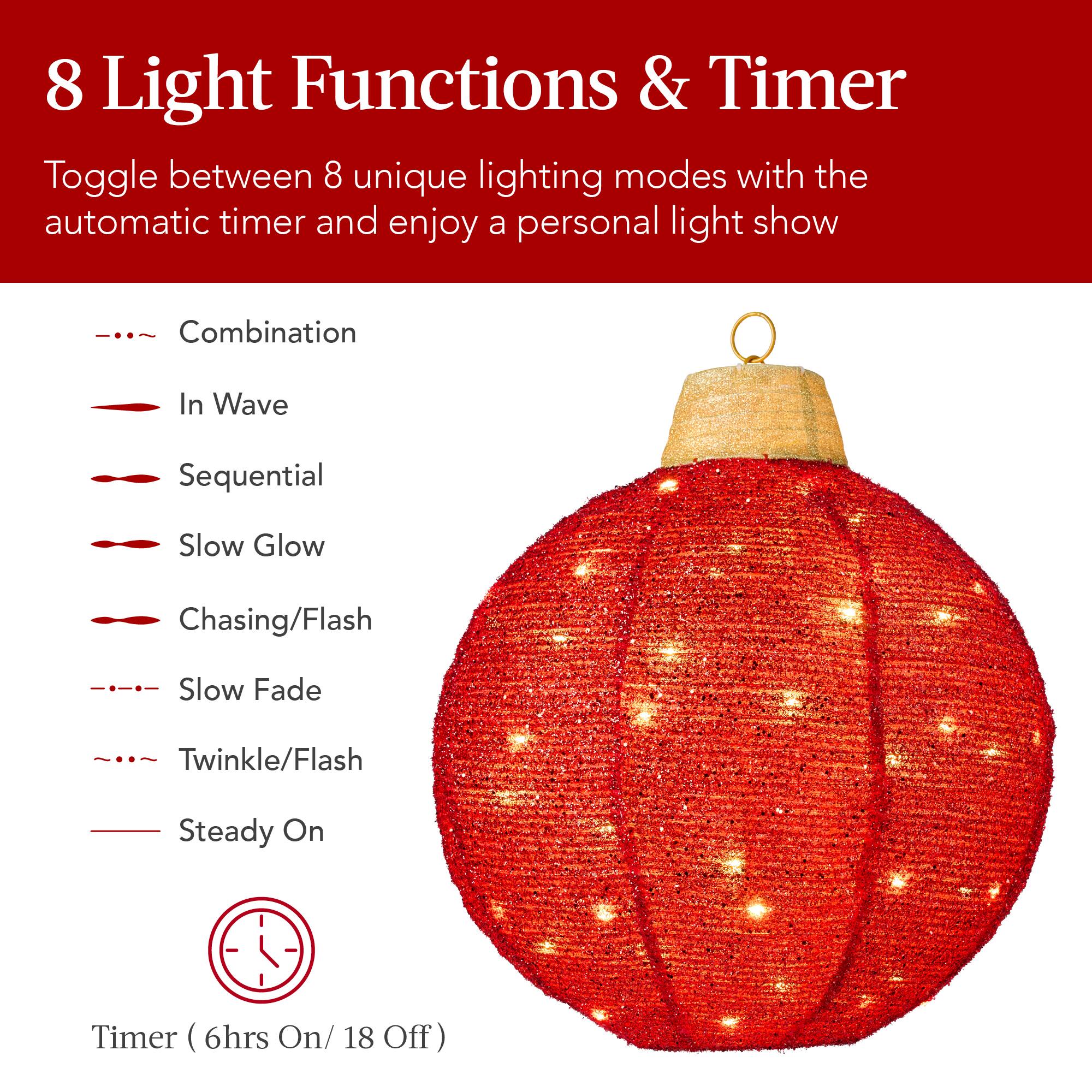 8 Light Functions & Timer

Toggle between 8 unique lighting modes with the automatic timer and enjoy a personal light show

- Combination
- In Wave
- Sequential
- Slow Glow
- Chasing/Flash
- Slow Fade
- Twinkle/Flash
- Steady On

Timer (6hrs On/ 18 Off)