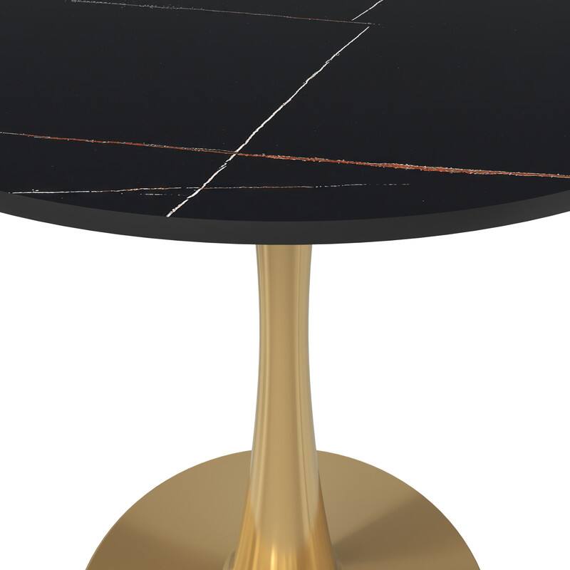 Alt View 3. LeisureMod - Bristol 24" Round MDF/Sintered Stone Dining Table, Modern Pedestal Base - Scratch-Resistant Kitchen & Cafe Table - Stone - Black.