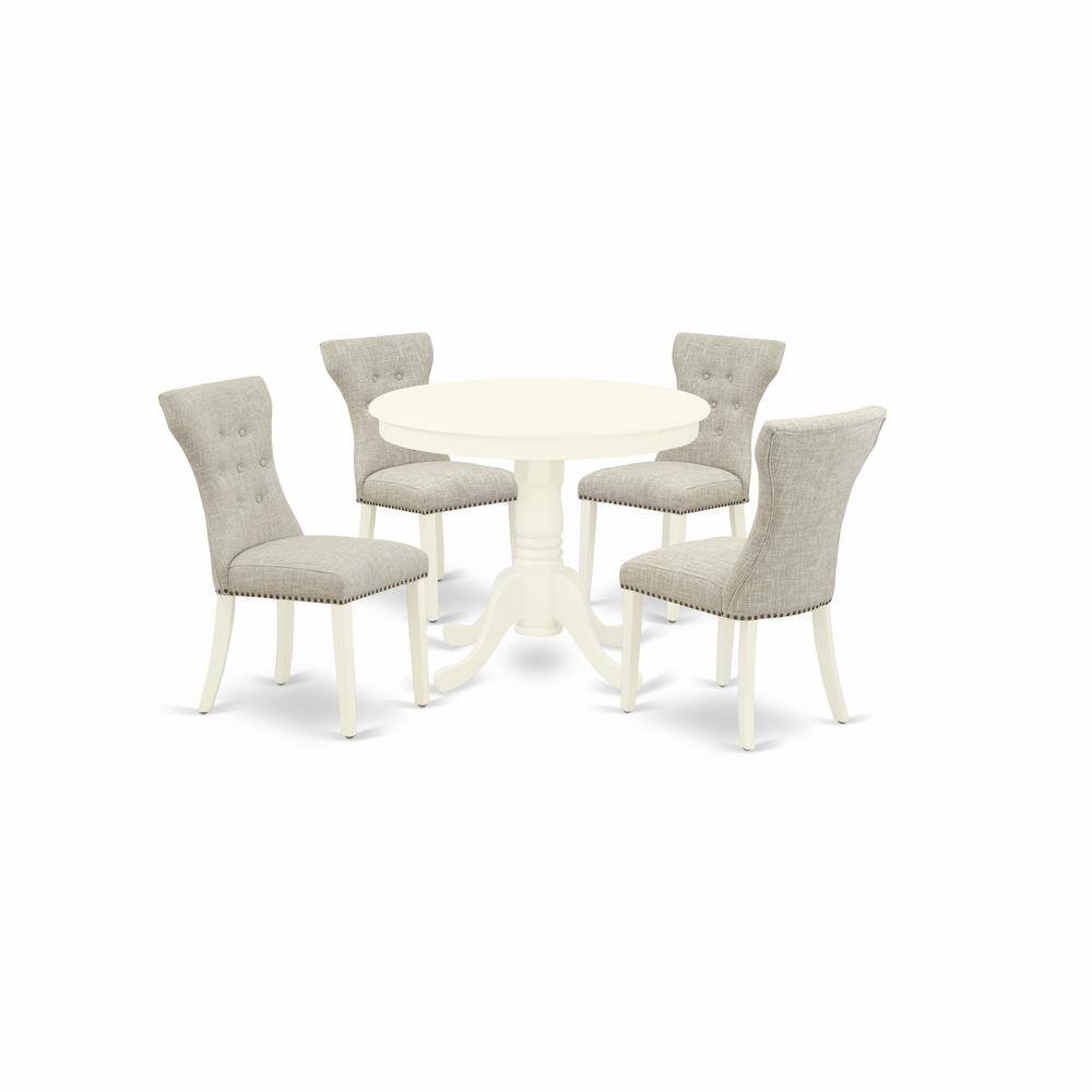 Back. East West Furniture - Dining Room Set Linen White - Brown.