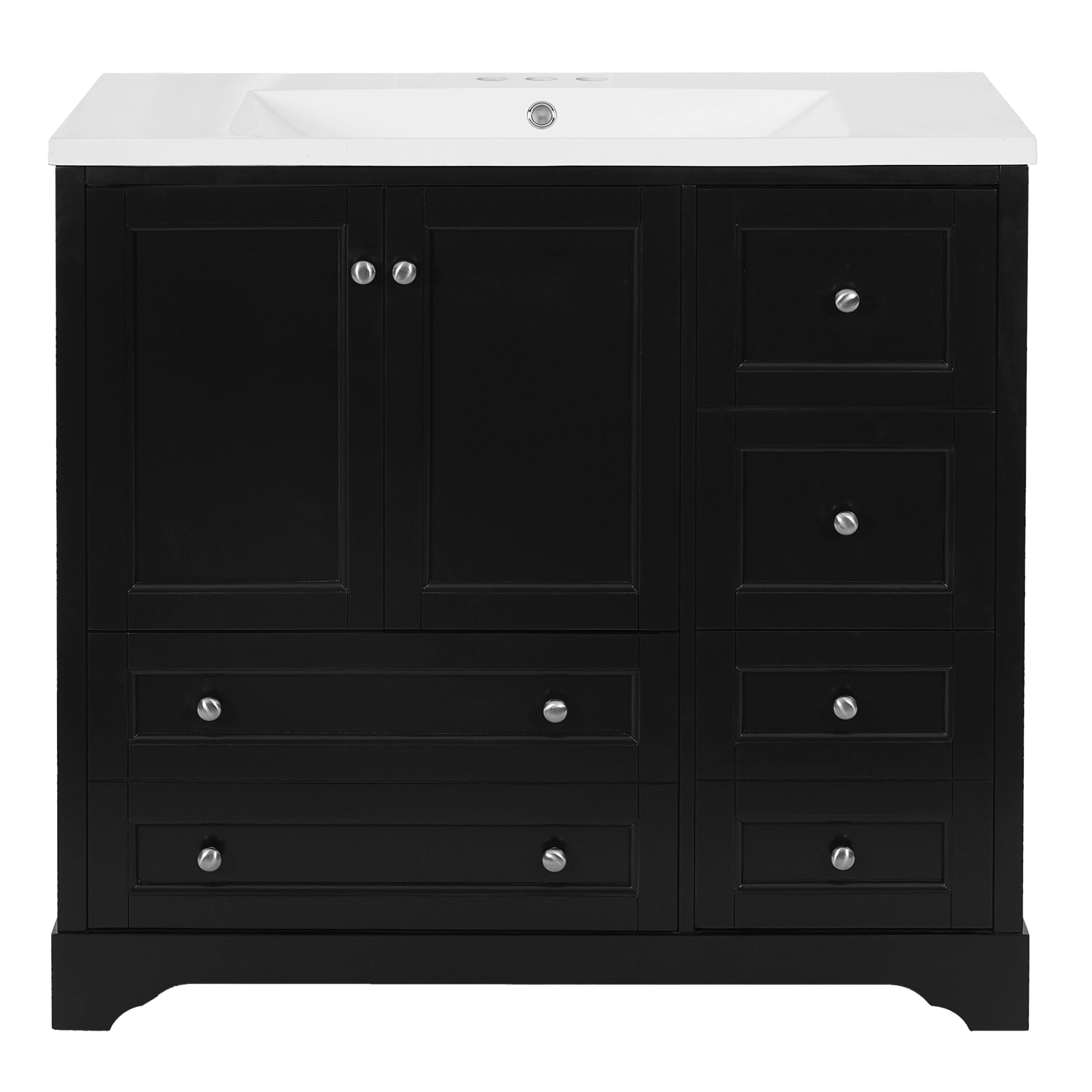 Alt View 8. Tiramisubest - 36inch Bathroom Vanity with Sink,Solid Wood Freestanding Bathroom Vanities with 4 Storage Drawers and Shelf - Black.