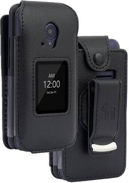 Nakedcellphone - Vegan Leather Case with Belt Clip for NUU F4L 4G LTE Flip Phone / BLU Tank Flip / Aspera F42 - Black