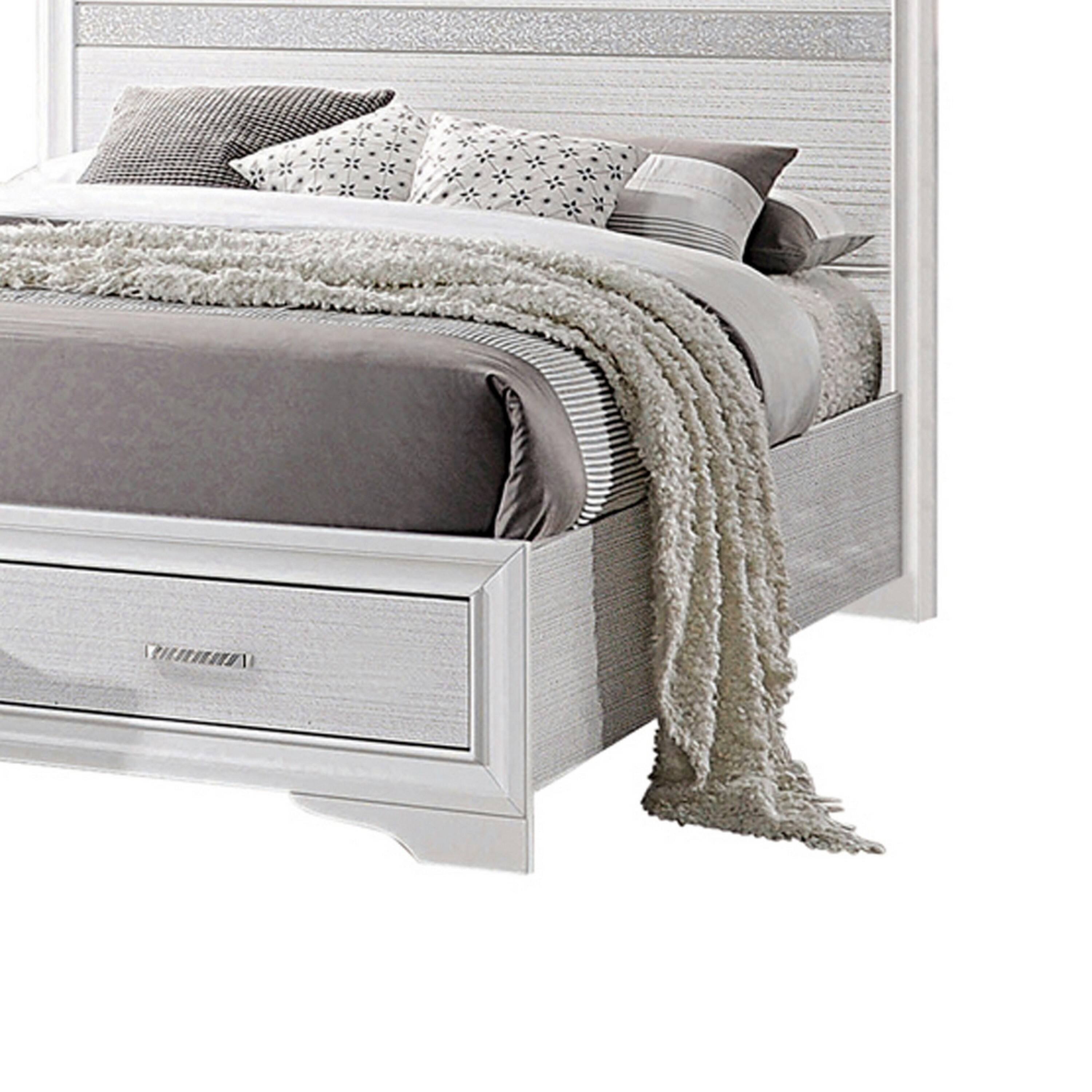 Alt View 2. Manhattan Lane - Contemporary Queen Bed with Drawers and Glittering Stripes - White.